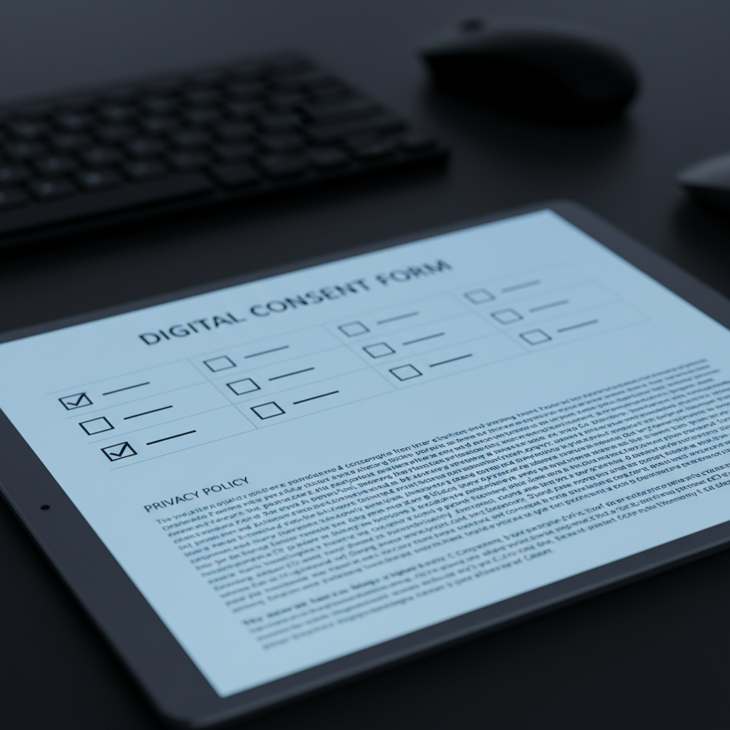 Service agreement form with dense legal text and a pre-checked marketing communications checkbox