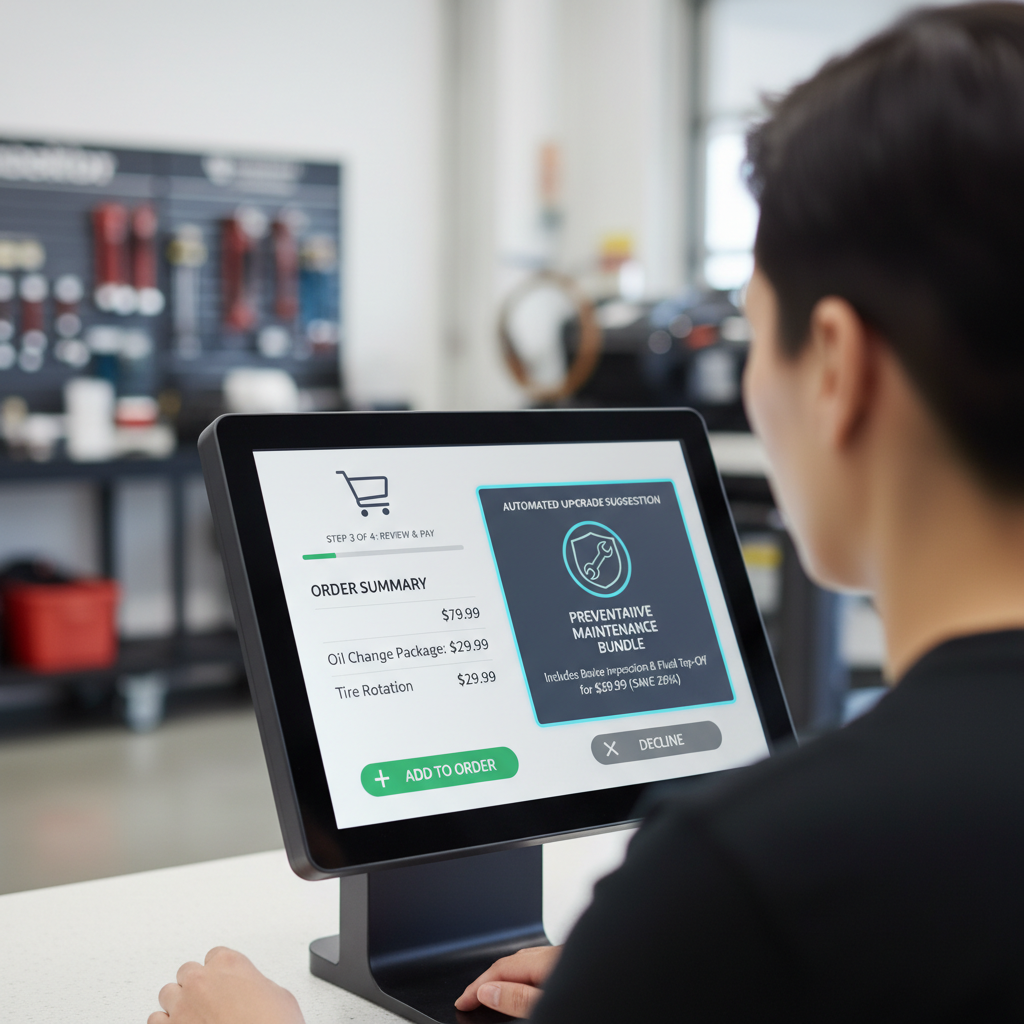 Service software displaying automated upsell recommendations to a technician